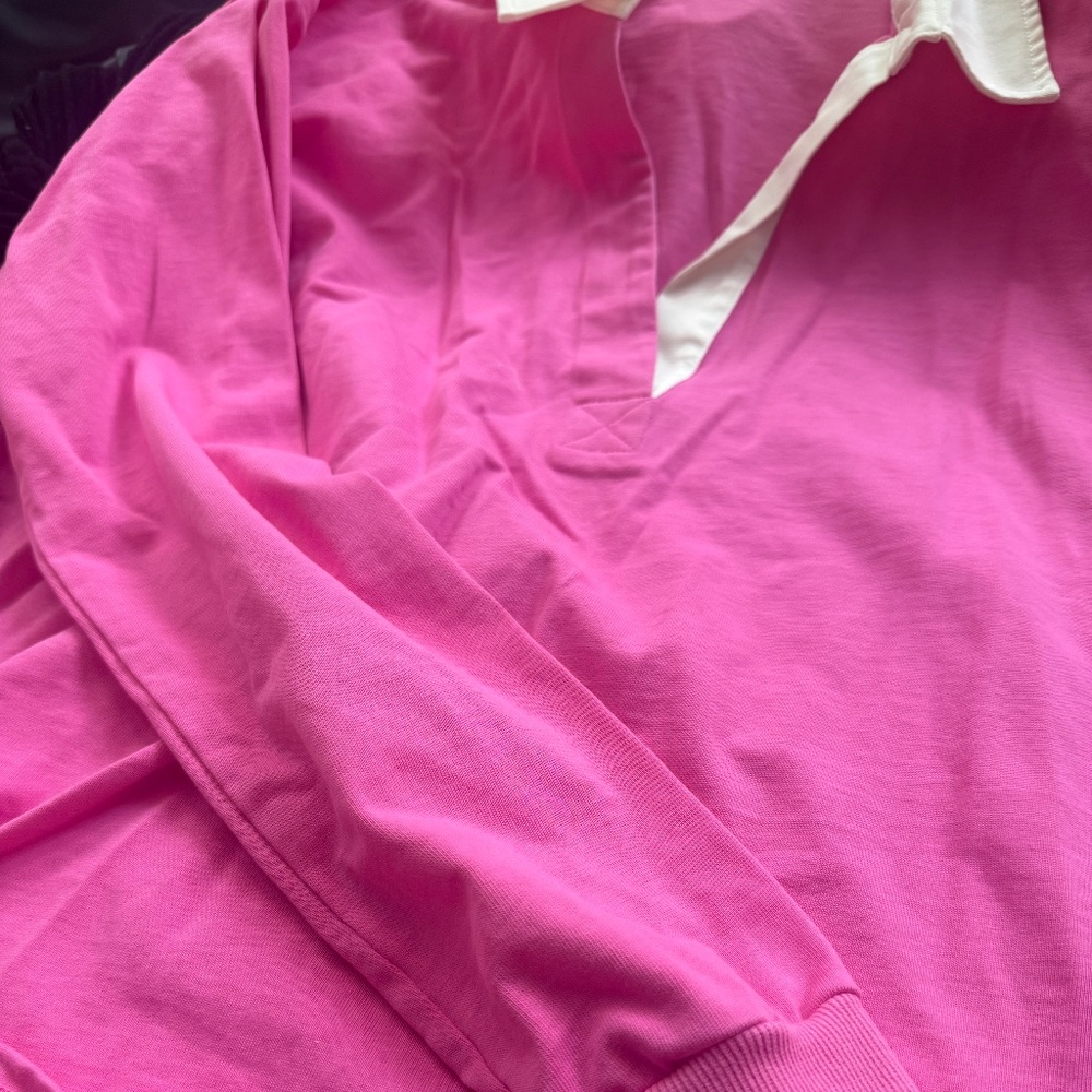 pink good American long sleeve shirt collar